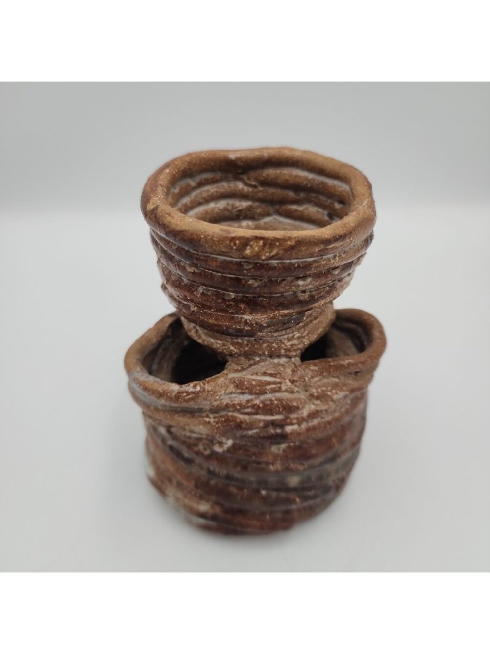 Vintage Handmade Coiled Vase Pottery Brown 5" Artist Signed Brad